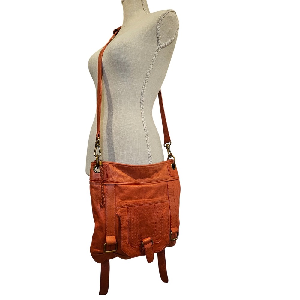 The Sak Silverlake Orange Leather Crossbody Bag Multi Pocket Organizer Brass